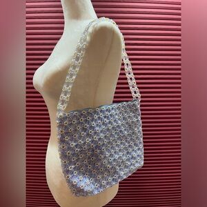 Beaded Shoulder Bag in Lavender and White